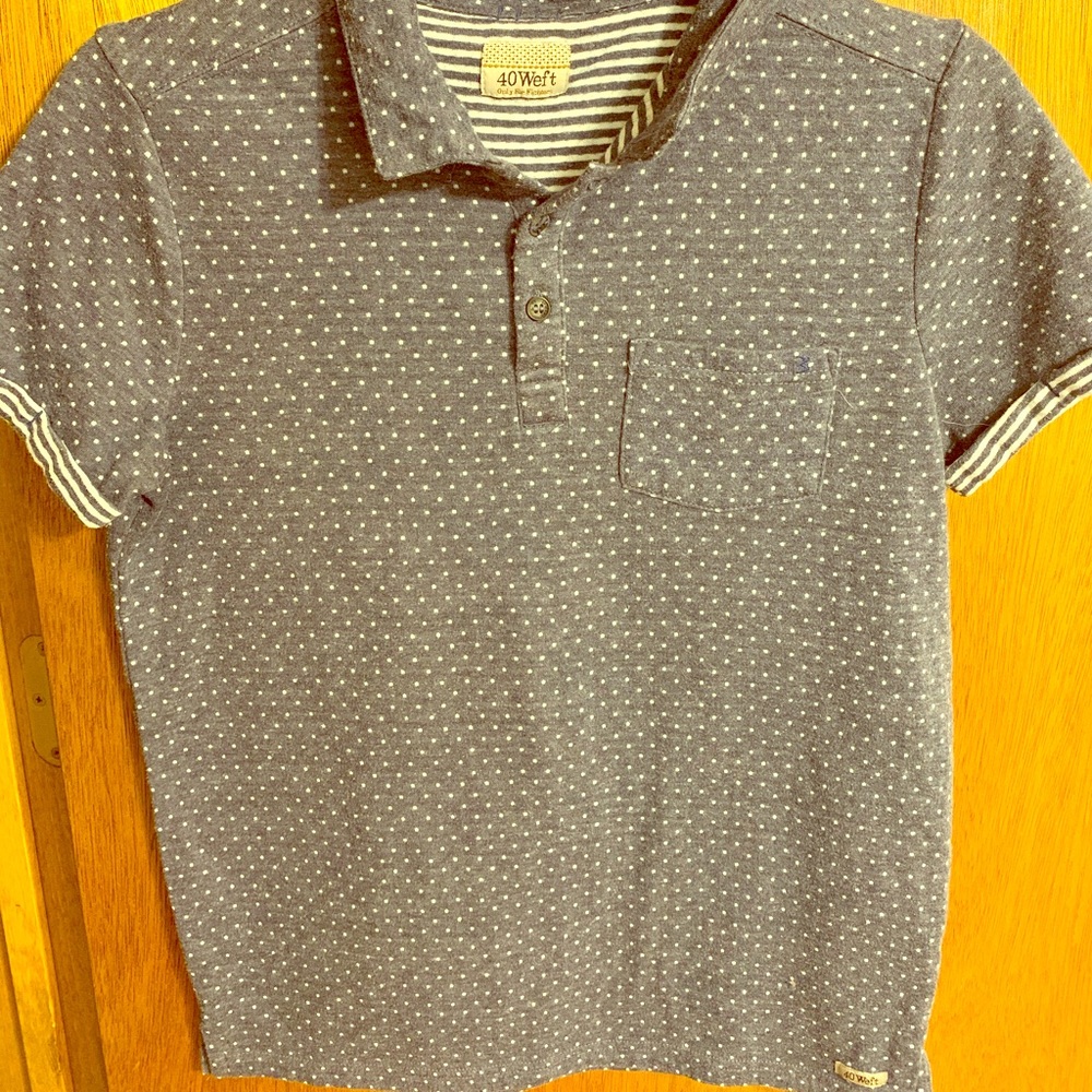 Blue Polka Dot, Short Sleeve Collard Shirt